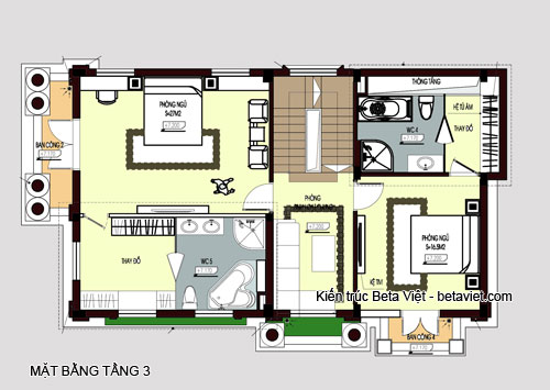 Diện tích tầng 3 của biệt thự cổ điển