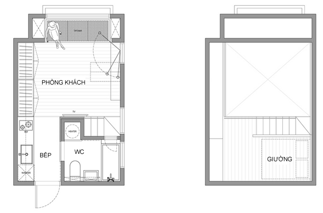 căn hộ trong 22m2 đầy đủ tiện nghi