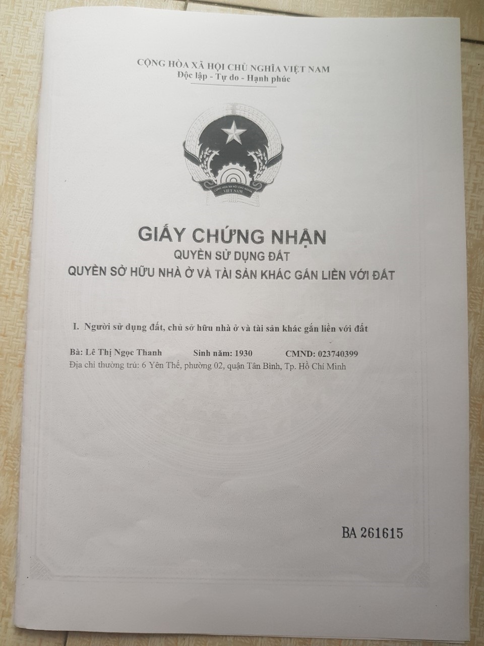 Chính chủ bán gấp đất 34/1A Yên Thế khu sân bay, hẻm xe hơi 4x 20m, P2, Tân Bình. - Ảnh 1