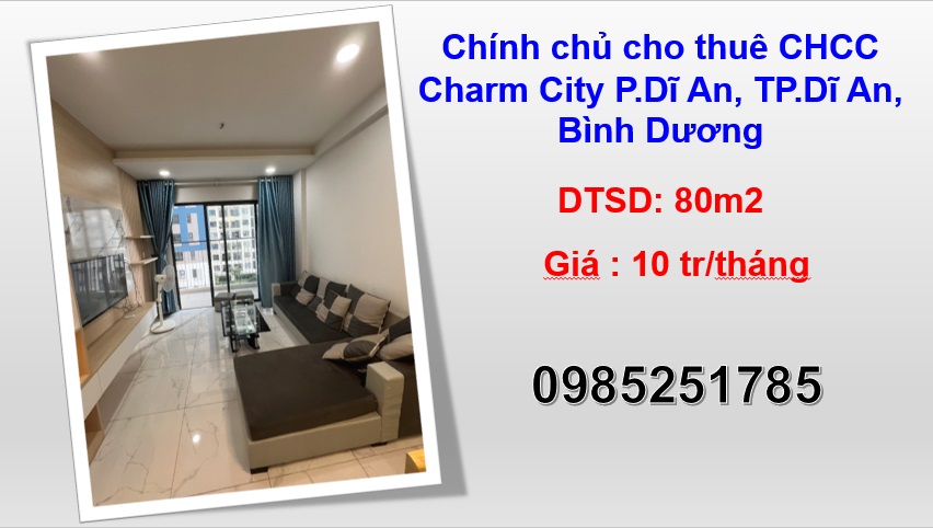 ⭐Chính chủ cho thuê CHCC Charm City P.Dĩ An, TP.Dĩ An, Bình Dương; 10tr/th; 0985251785 - Ảnh 3