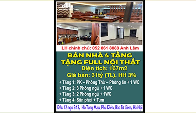 ⭐Chính chủ bán nhà 4T tặng full nội thất DTXD lên tới 120m2 trung tâm Bắc Từ Liêm; 31 tỷ; 0528618888 - Ảnh chính