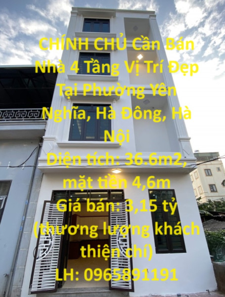 CHÍNH CHỦ Bán Nhà 4 Tầng Vị Trí Đẹp Tại Phường Yên Nghĩa, Hà Đông, Hà Nội - Ảnh chính