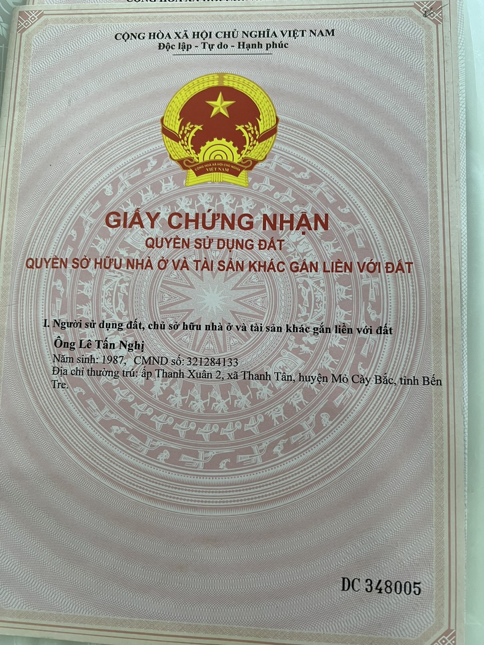 CẦN BÁN  LÔ ĐẤT ĐẸP TẠI XÃ THANH TÂN - HUYỆN MỎ CÀY BẮC - TỈNH BẾN TRE . - Ảnh chính