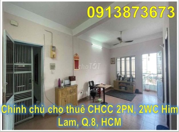 ⭐Chính chủ cho thuê CHCC 2PN, 2WC Him Lam, Q.8, HCM; 5tr/th; 0913873673 - Ảnh chính
