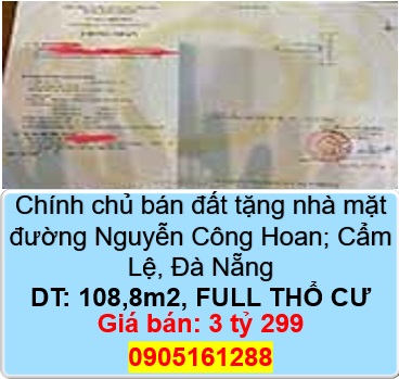 💥Chính chủ bán đất tặng nhà mặt đường Nguyễn Công Hoan; Cẩm Lệ, Đà Nẵng; 3,299 tỷ; 0905161288 - Ảnh chính