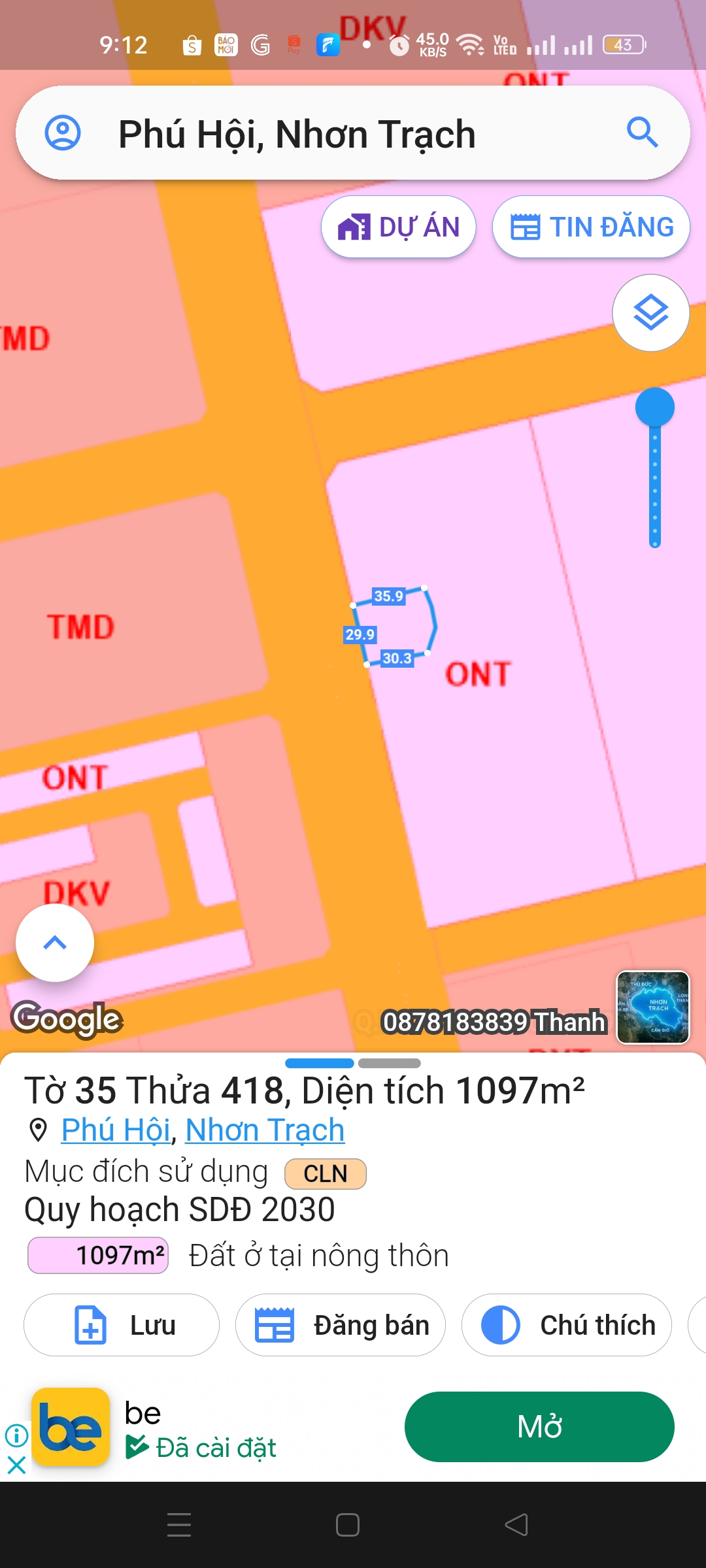Cần bán 1100m2 Đất mặt tiền đường Nguyễn Hữu Cảnh , Xã Phú Hội,Nhơn Trạch Giá 23tr/m2 - Ảnh chính