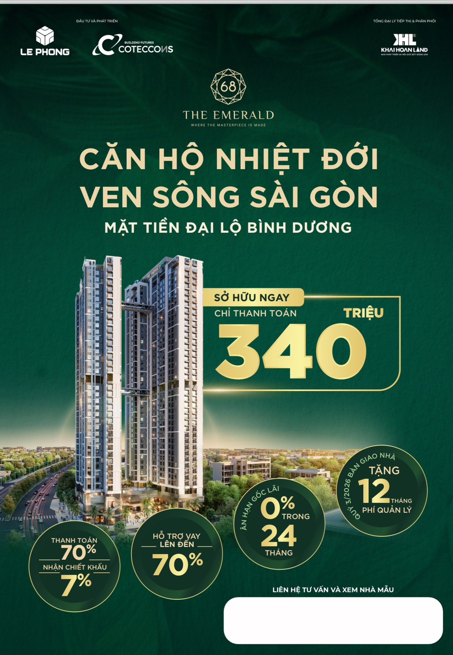 Dự án Căn hộ The Emerald 68 đẳng cấp 5 sao do nhà thầu số 1 Việt Nam xây dựng. Cách tp HCM 1km - Ảnh chính