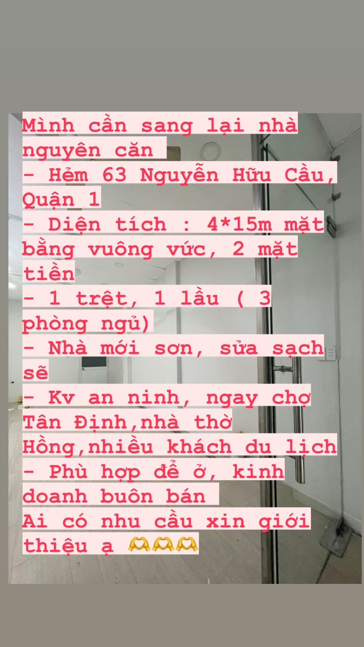 Sang Nhà Nguyên Căn Cho Thuê Địa chỉ: Hẻm 63 Đường Nguyễn Hữu Cầu, Phường Tân Định, Quận 1 - Ảnh chính