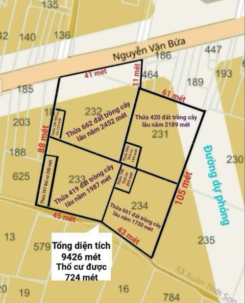 Cần Bán Lô đất (9.400M) mặt tiền đường Nguyễn Văn Bứa - Xuân Thới Sơn Hóc Môn. Chỉ 130 tỷ - Ảnh chính