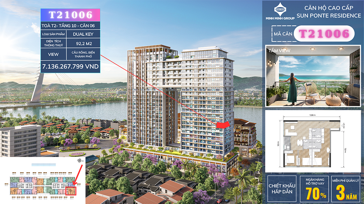 Bán căn hộ góc Dual Key tầng cao view sông Hàn tại Sun Ponte Residence - Ảnh chính