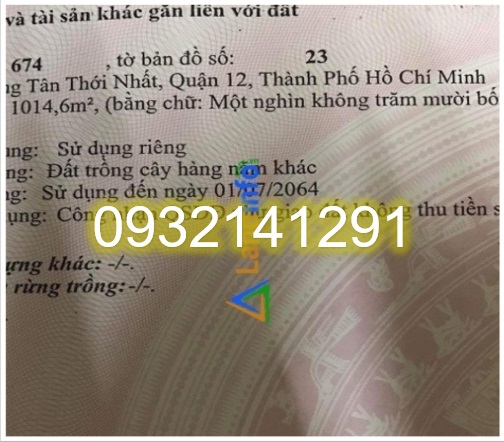 ⭐Bán nhanh đất tại Tân Thới Nhất, P.Tân Thới Nhất, Q.12, HCM; 60tr/m2; 0932141291 - Ảnh chính