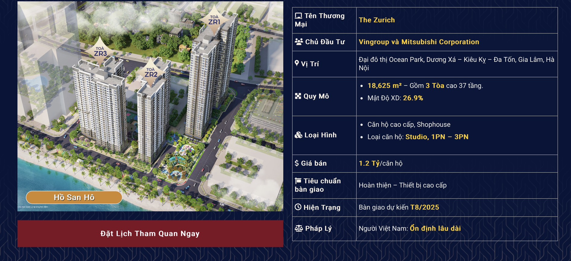 CẦN BÁN CĂN HỘ CHUNG CƯ TOÀ THE ZURICH 2 ( Z2 ) OCEAN PARK 1 TẠI GIA LÂM - HÀ NỘI - Ảnh chính