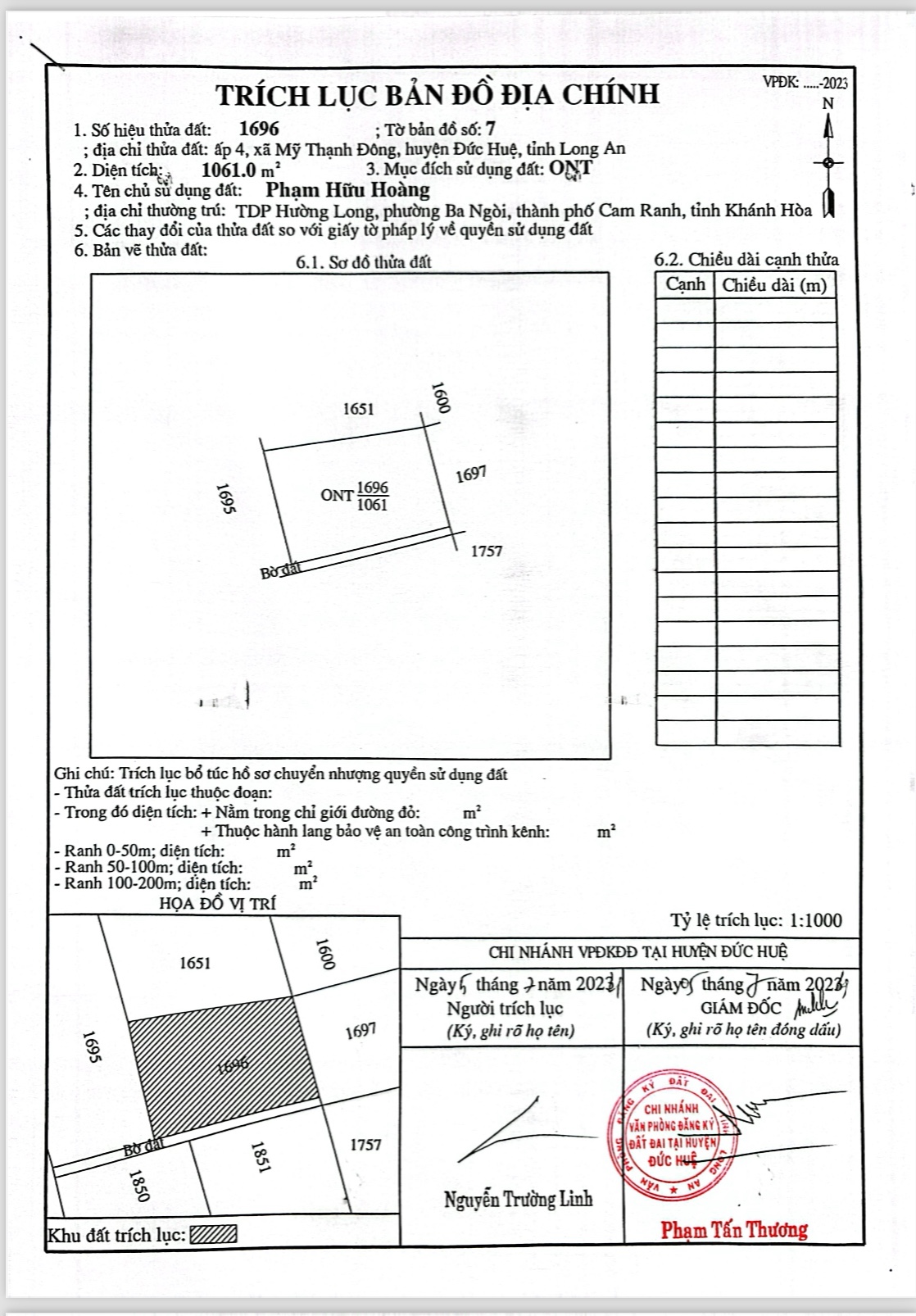 Bán đất 1061m2 full thổ cư Ấp 4, xã Mỹ Thạnh Đông, Đức Huệ Long an - Ảnh 2