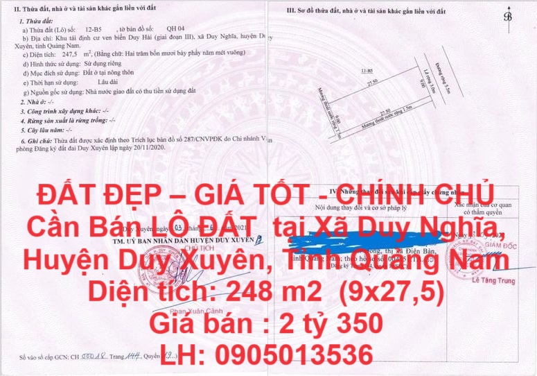 ĐẤT ĐẸP – GIÁ TỐT - CHÍNH CHỦ Cần Bán LÔ ĐẤT  tại Xã Duy Nghĩa, Huyện Duy Xuyên, Tỉnh Quảng Nam - Ảnh chính