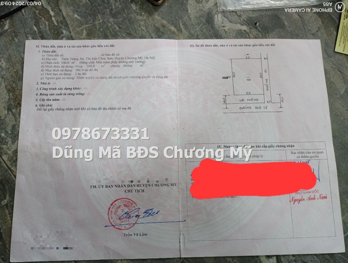 GIÁ 6TY2 SỞ HỮU LÔ ĐẤT TRỤC CHÍNH KINH DOANH TẠI TT CHÚC SƠN-CHƯƠNG MỸ - Ảnh 1