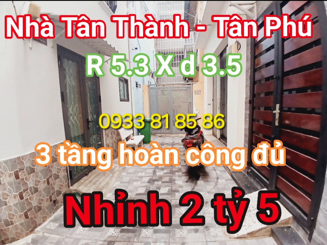 Nhỉnh 2 tỷ 7 Có căn nhà 3 tầng rộng 5,3 x 3.55 Tân Thành - Quận Tân Phú - Ảnh chính