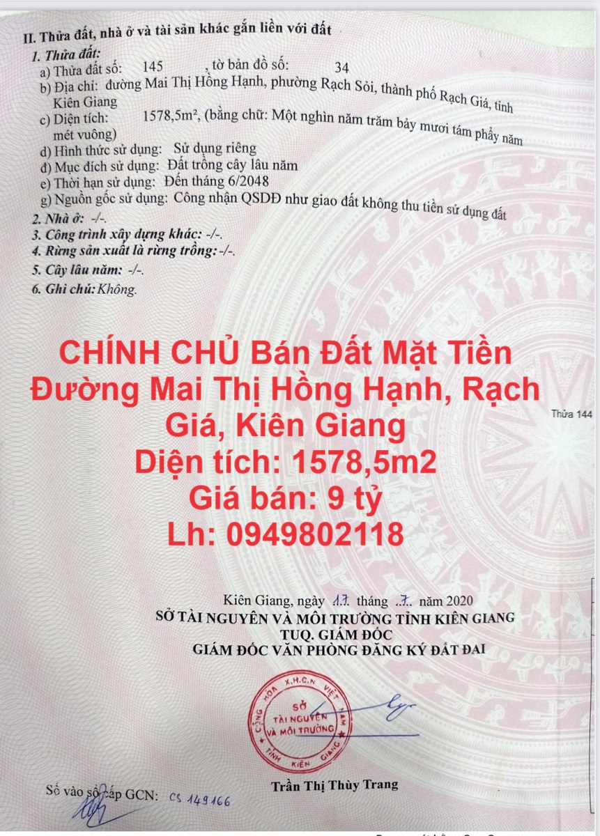 CHÍNH CHỦ Bán Đất Mặt Tiền Đường Mai Thị Hồng Hạnh, Rạch Giá, Kiên Giang - Ảnh chính