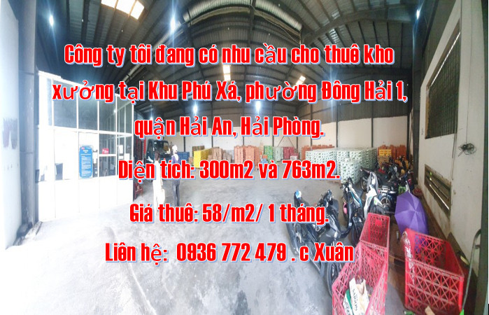 Công ty tôi đang có nhu cầu cho thuê kho xưởng tại Khu Phú Xá, phường Đông Hải 1, quận Hải An, Hải - Ảnh chính