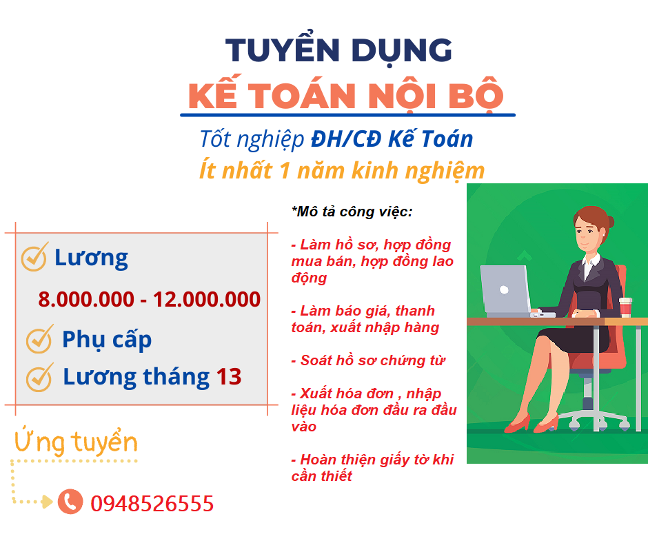 TUYỂN DỤNG KẾ TOÁN NỘI BỘ NGÀNH CƠ KHÍ, NỘI THẤT<br><br>KHU VỰC NGỌC TRỤC - ĐẠI MỖ - NAM TỪ LIÊM - HÀ - Ảnh chính