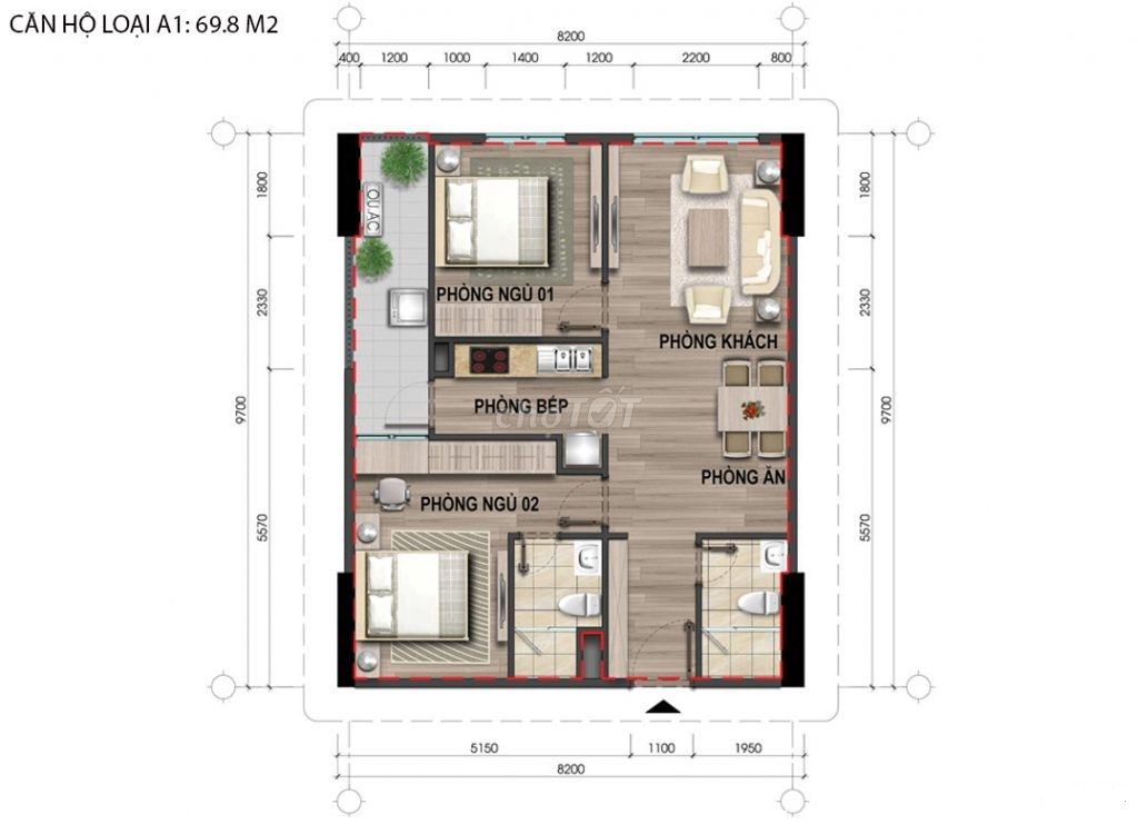 Cho thuê căn góc 70m2, 2 phòng ngủ, tầng cao tại CT4, full đồ đường Phạm Văn Đồng - Ảnh 2