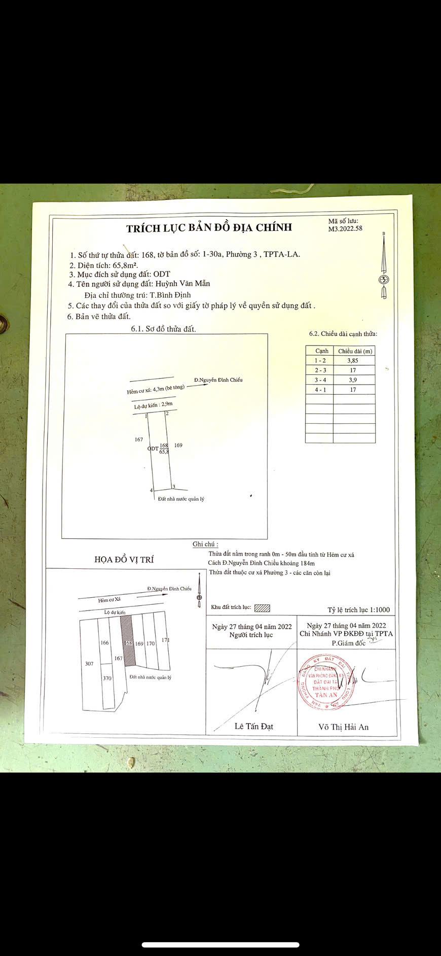 ĐẤT ĐẸP –GIÁ TỐT - CHÍNH CHỦ BÁN NHÀ ĐẤT TẠI 5/8 Cư Xá A Phường 3 - TP Tân An - Long An - Ảnh 1