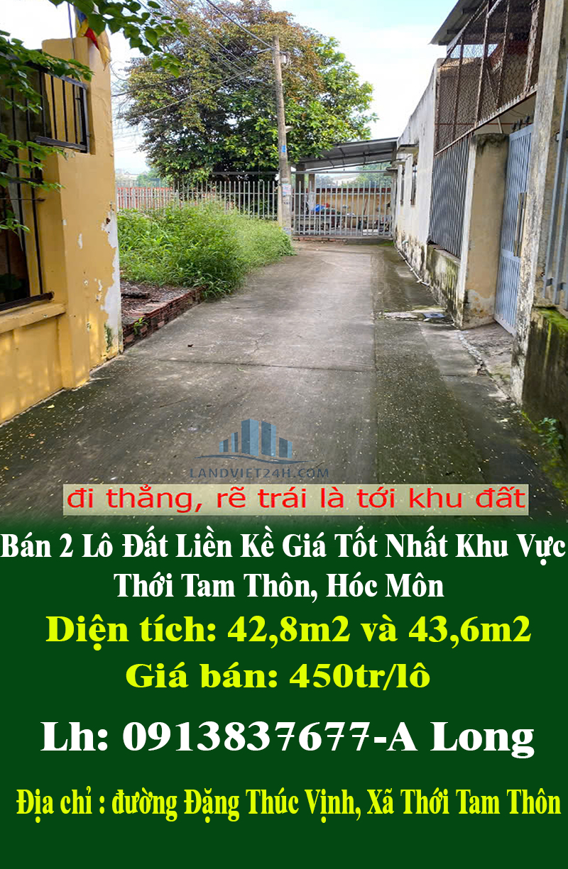 Bán 2 Lô Đất Liền Kề Giá Tốt Nhất Khu Vực Thới Tam Thôn, Hóc Môn - Ảnh chính