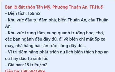 Bán lô đất thôn Tân Mỹ, Phường Thuận An, TP.Huế - Ảnh 2