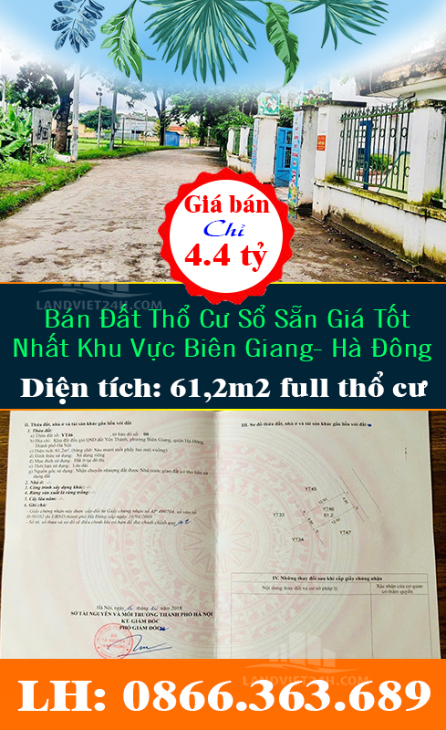 Bán Đất Thổ Cư Sổ Sẵn Giá Tốt Nhất Khu Vực Biên Giang- Hà Đông - Ảnh chính