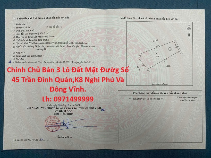 Chính Chủ Bán 3 Lô Đất Mặt Đườg Số 45 Trần Đình Quán,K8 Nghi Phú Và Đông Vĩnh. - Ảnh chính