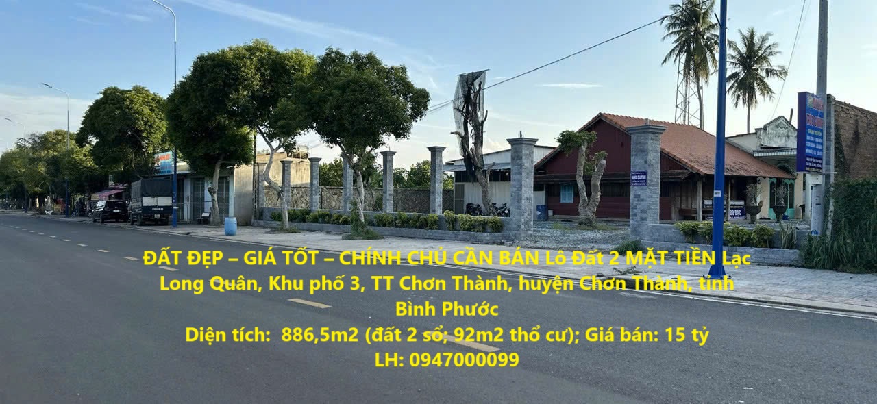 ĐẤT ĐẸP – GIÁ TỐT – CHÍNH CHỦ CẦN BÁN Lô Đất 2 MẶT TIỀN Lạc Long Quân, Chơn Thành - Ảnh chính