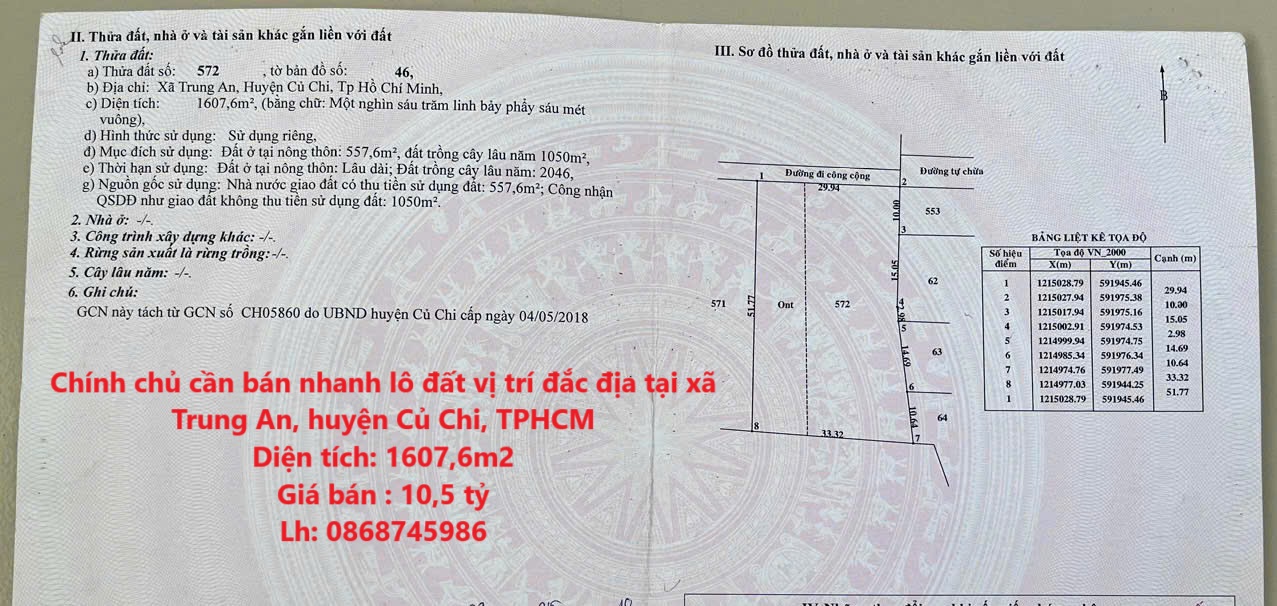 Chính chủ cần bán nhanh lô đất vị trí đắc địa tại huyện Củ Chi, TPHCM - Ảnh chính