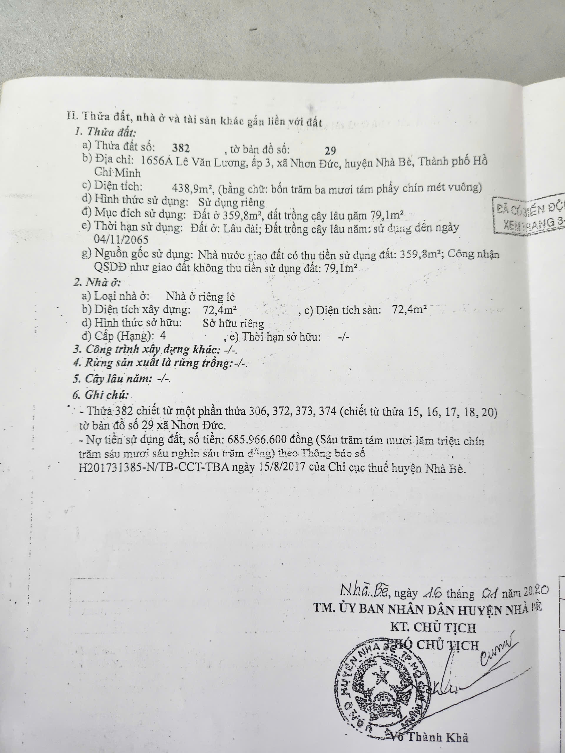 CHÍNH CHỦ BÁN ĐẤT MẶT TIỀN ĐƯỜNG LÊ VĂN LƯƠNG, XÃ NHƠN ĐỨC, HUYỆN NHÀ BÈ, GIÁ LÀ 21.5 TỶ - Ảnh 1