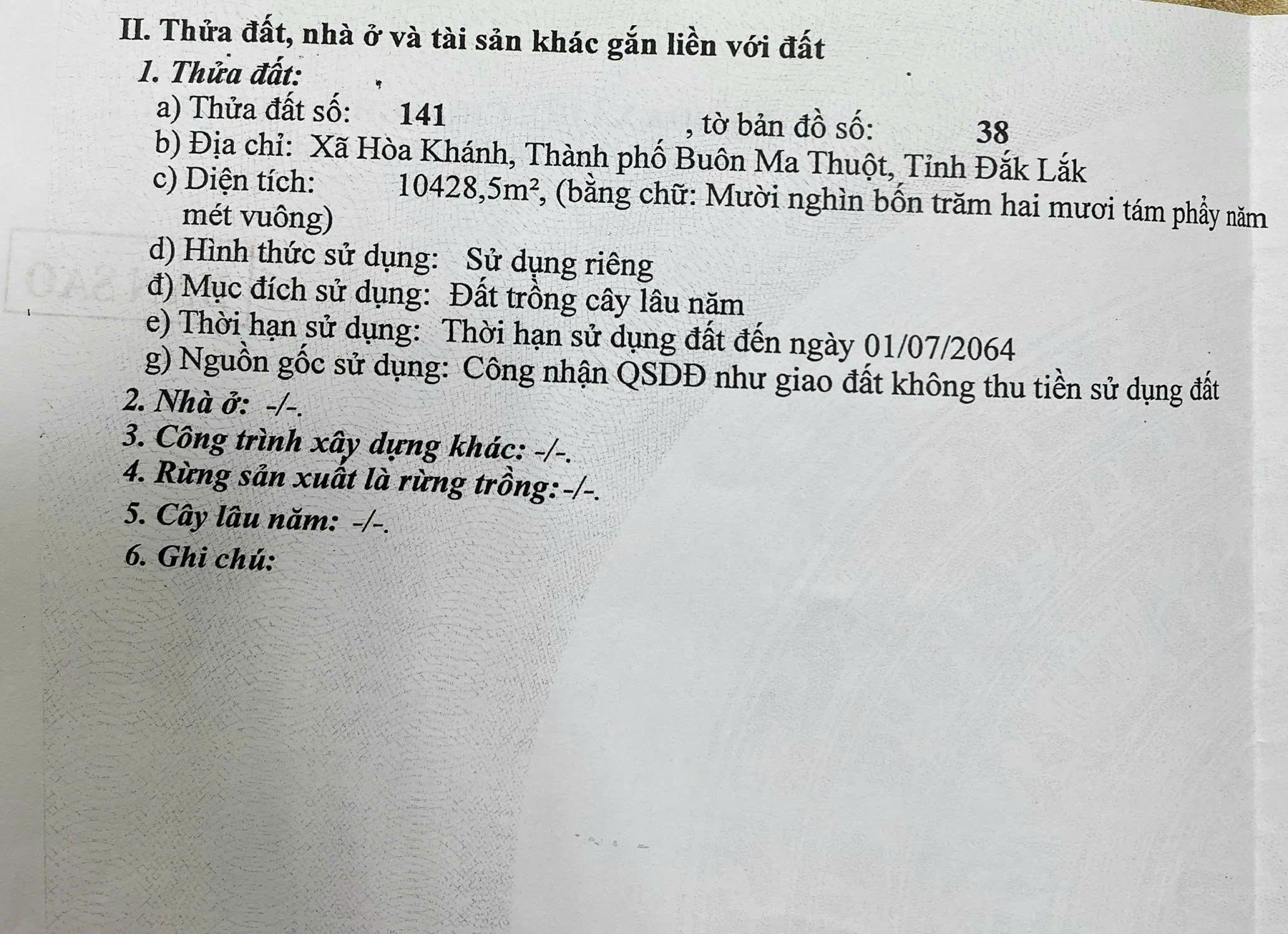 CHÍNH CHỦ Cần Bán Gấp 1Ha Đất Nông Nghiệp Tại Xã Hòa Khánh, TP. Buôn Ma Thuột, Đắk Lắk - Ảnh 3