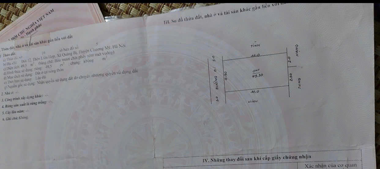 1,4x tỷ <br>-49,5m đất trung tâm xã quảng bị , CM <br>- ô tô vào tận cửa <br>-cách liên tỉnh 419 chỉ vài - Ảnh chính