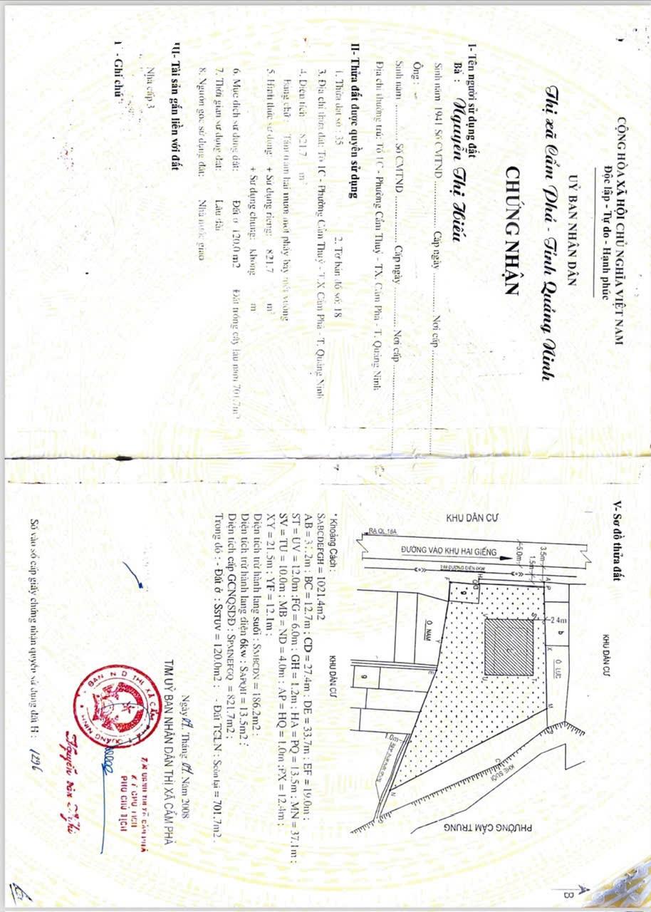 Bán đất tặng nhà mặt tiền khu Hai Giếng 1, P. Cẩm Thủy, TX. Cẩm Phả, DT 821,7m2, giá 13 tỷ - Ảnh chính