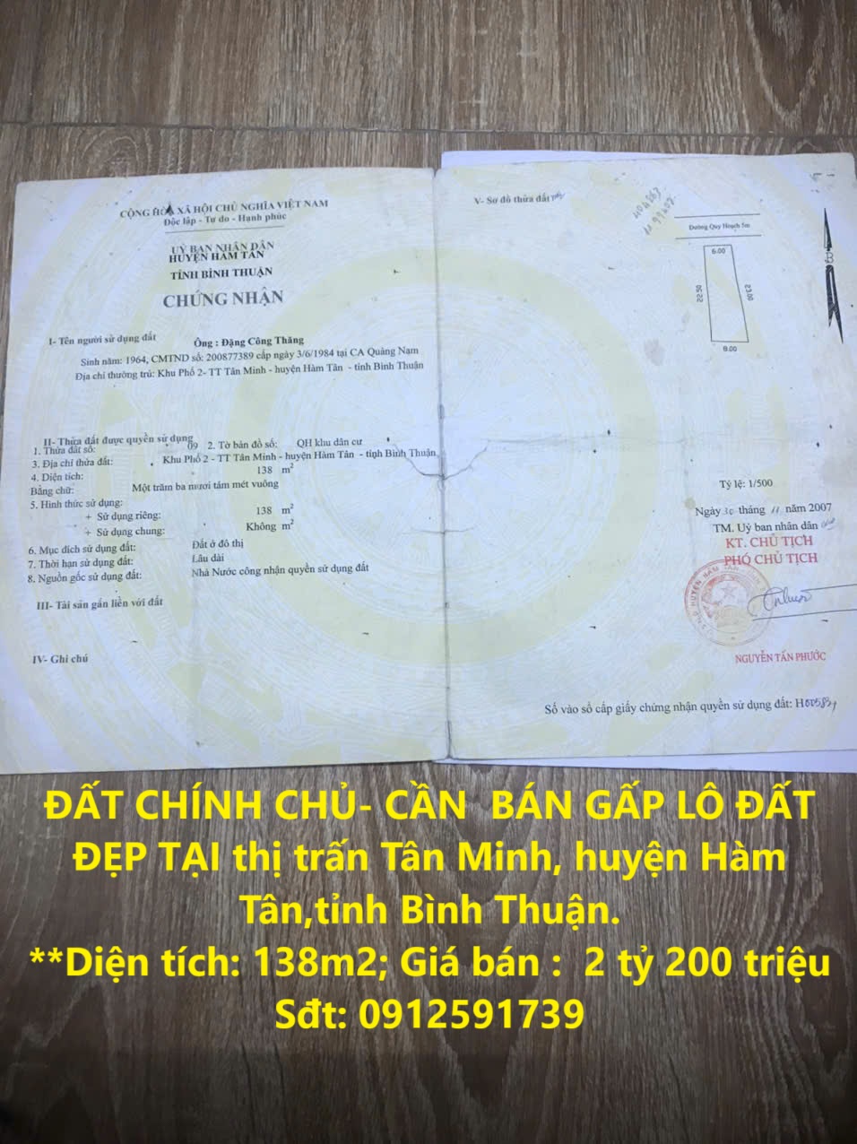 ĐẤT CHÍNH CHỦ- CẦN  BÁN GẤP LÔ ĐẤT ĐẸP TẠI thị trấn Tân Minh, huyện Hàm Tân,tỉnh Bình Thuận. - Ảnh chính