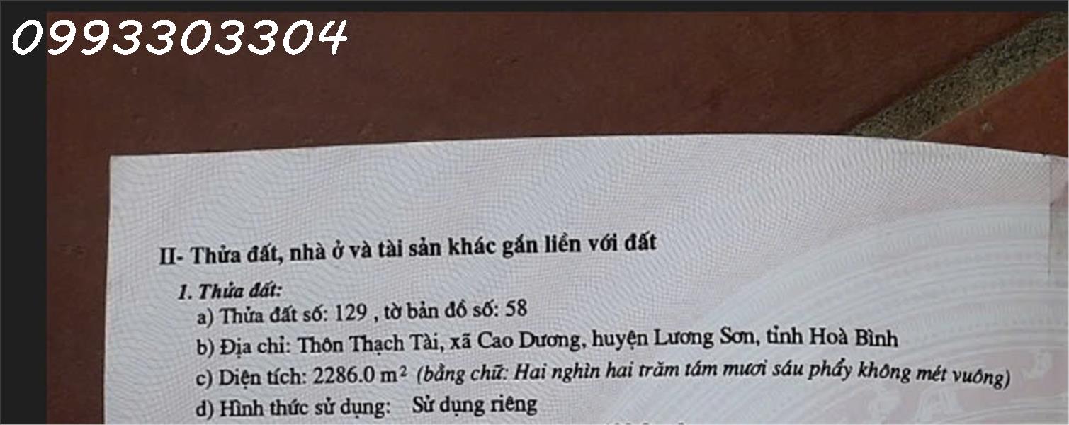 Chính chủ cần bán 2.286m2 đất tại xã Cao Dương, Lương Sơn, Hòa Bình, giá đầu tư - Ảnh 1