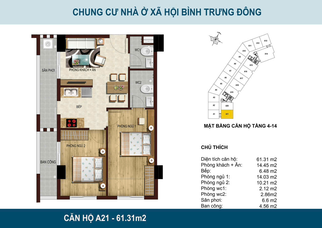 Suất nội bộ căn hộ NOXH  trung tâm Q2, Căn Góc 2PN 66m2. view hồ bơi. - Ảnh 2