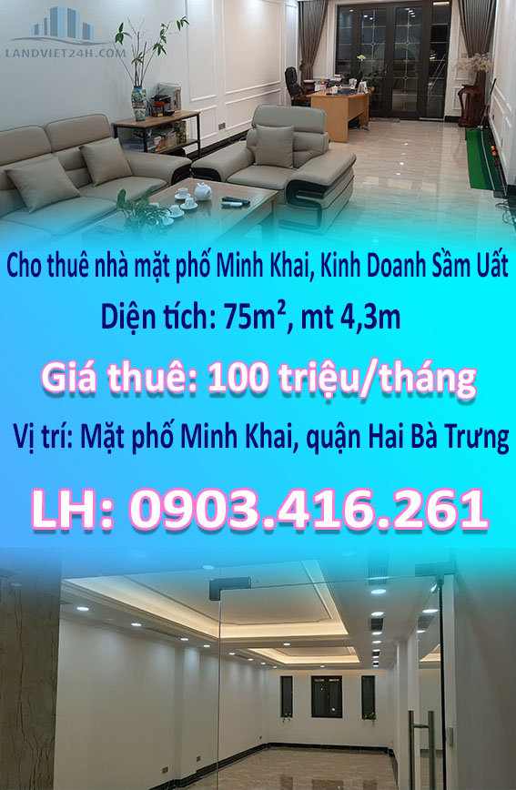 Cho thuê nhà mặt phố Minh Khai, Kinh Doanh Sầm Uất 75m², 8 tầng, 8 ngủ - Ảnh chính