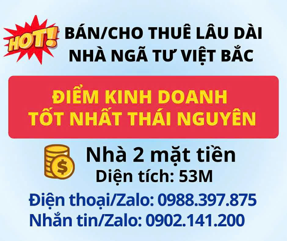 Bán hoặc cho thuê nhà ngã tư Việt Bắc – Điểm kinh doanh tốt nhất TP Thái Nguyên. - Ảnh chính