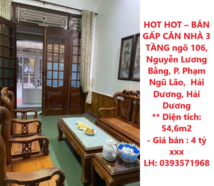 HOT HOT – BÁN GẤP CĂN NHÀ 3 TẦNG ngõ 106, Nguyễn Lương Bằng, P. Phạm Ngũ Lão,  Hải Dương, Hải Dương - Ảnh chính