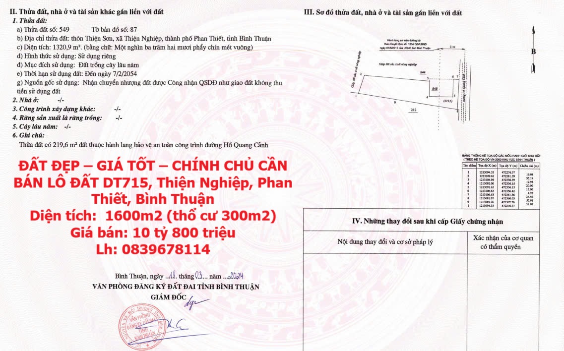 ĐẤT ĐẸP – GIÁ TỐT – CHÍNH CHỦ CẦN BÁN LÔ ĐẤT DT715, Thiện Nghiệp, Phan Thiết, Bình Thuận - Ảnh chính