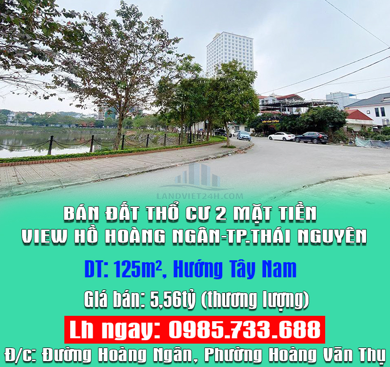 CHÍNH CHỦ BÁN ĐẤT THỔ CƯ 2 MẶT TIỀN VIEW HỒ HOÀNG NGÂN-TP.THÁI NGUYÊN - Ảnh chính