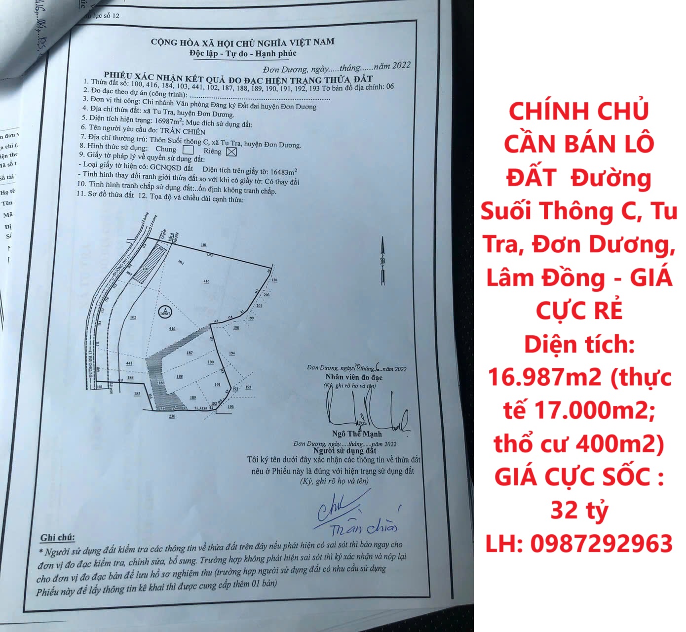 CHÍNH CHỦ CẦN BÁN LÔ ĐẤT  Đường Suối Thông C, Tu Tra, Đơn Dương, Lâm Đồng - GIÁ CỰC RẺ - Ảnh chính