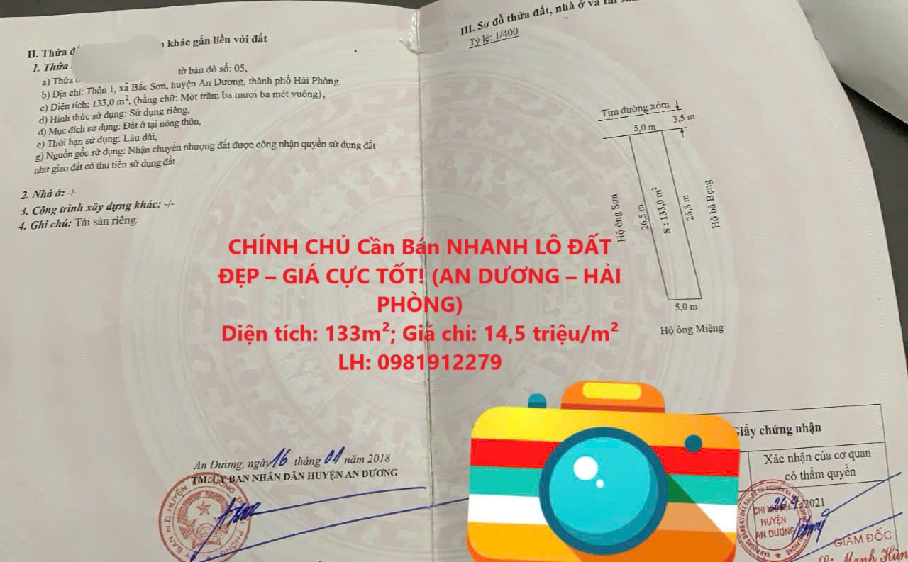 CHÍNH CHỦ Cần Bán NHANH LÔ ĐẤT ĐẸP – GIÁ CỰC TỐT! (AN DƯƠNG – HẢI PHÒNG) - Ảnh chính