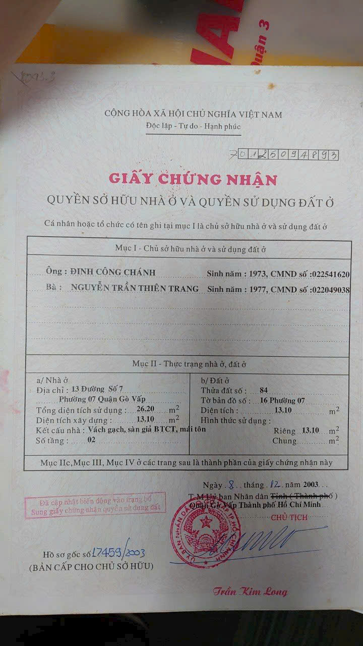 bán nhà mặt tiền 13 đường số 7 phường 7 quận gò vấp trệt lầu nhà mới 1,8 tỉ shr - Ảnh chính