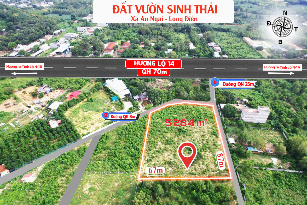 Đất vườn sinh thái ven biển long hải DT 87x67m Góc 2MT nhựa QH 25&8m giá 1.2 tr/m2 - Ảnh chính