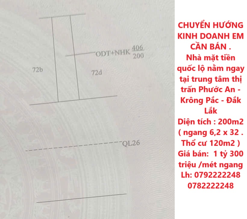 Chính Chủ Bán Nhà Mặt Tiền QL Tại Trung Tâm Thị Trấn Phước An, Krong Pắc, Đăk Lăk - Ảnh chính