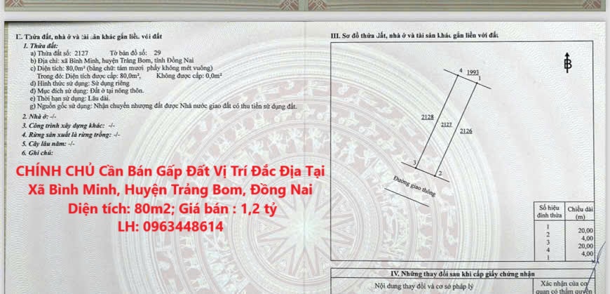 CHÍNH CHỦ Cần Bán Gấp Đất Vị Trí Đắc Địa Tại Xã Bình Minh, Huyện Trảng Bom, Đồng Nai - Ảnh chính