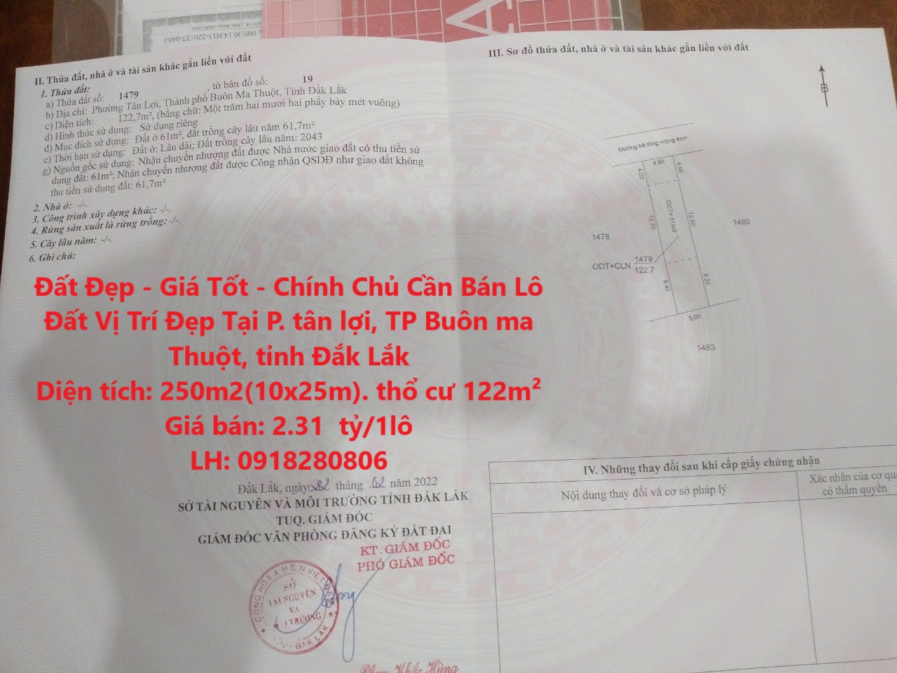 Đất Đẹp - Giá Tốt - Chính Chủ Cần Bán Lô Đất Vị Trí Đẹp Tại P. tân lợi, TP Buôn ma Thuột, tỉnh Đắk - Ảnh chính